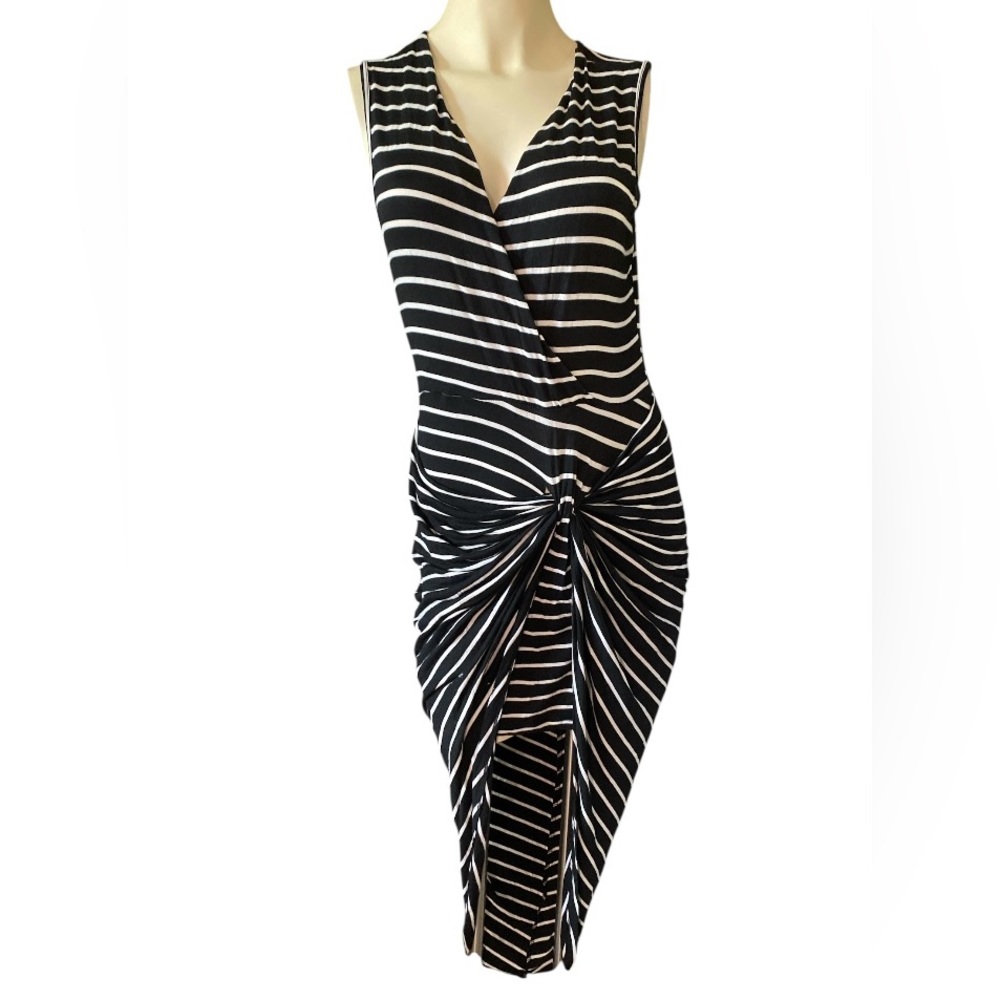 J&K Striped Sleeveless  Midi Dress Low cut . Wrap look